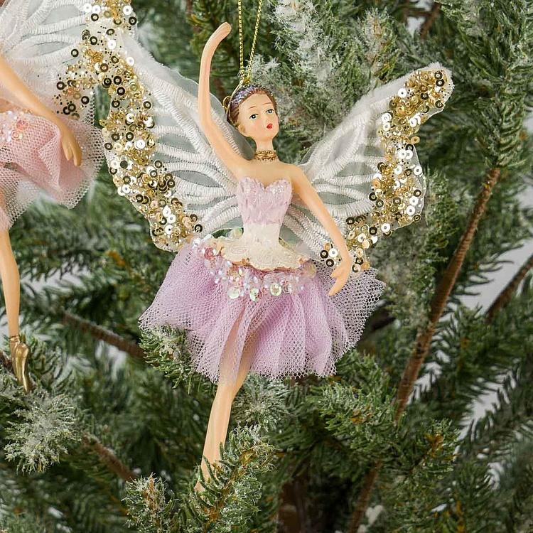 Набор из двух ёлочных игрушек Феи-балерины в тюлевых платьях Set Of 2 Tulle Fairy Ballerinas Pink Purple 17,5 cm