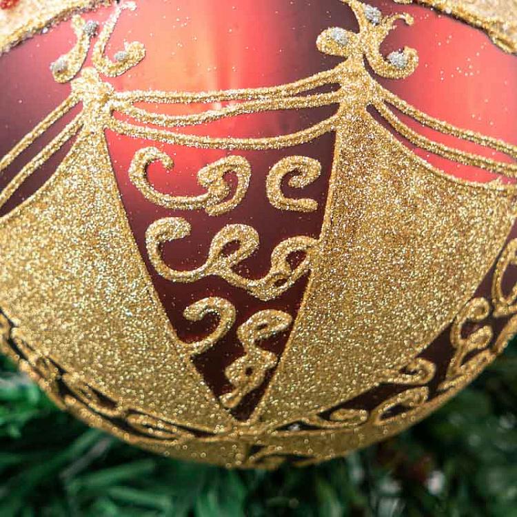 Красный ёлочный шар с золотым узором Ball Burgundy With Gold Pattern 10 cm