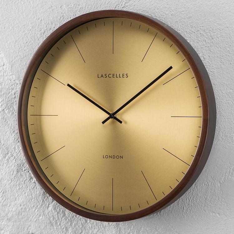 Wooden Cased Gold Metal Dial Wall Clock