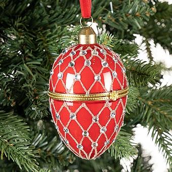 Ёлочная игрушка Xmas Egg Box Jewel Net Red Silver 9 cm