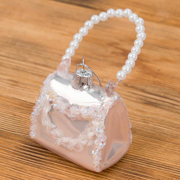 Ёлочная игрушка Glass Hanger Purse White With Beads 7 cm discount