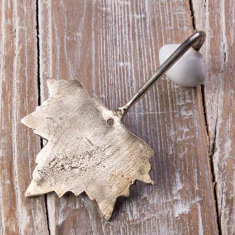 Однорожковый серебристый крючок Кленовый лист Antique Silver Hook With Leaf Design