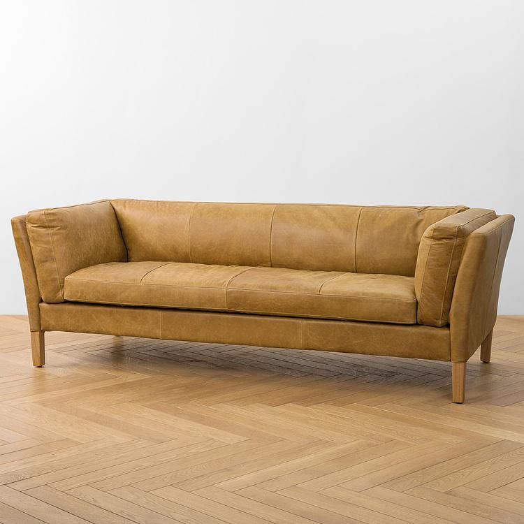Трёхместный диван Lincoln 3 Seater, Bleached Oak PF натуральная кожа Cognac Grain