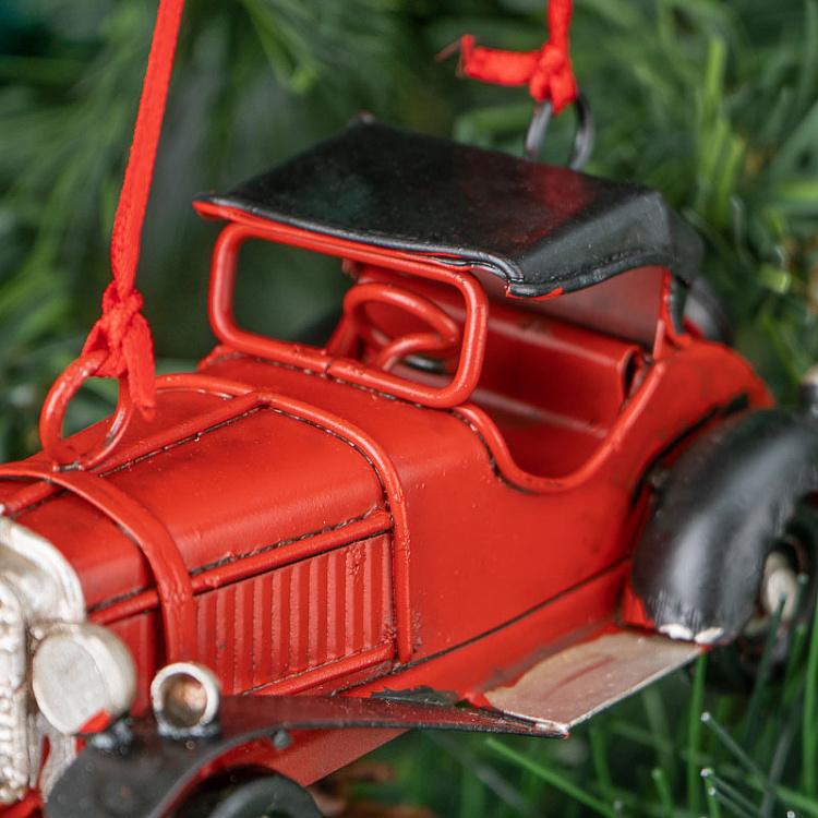Ёлочная игрушка Красная ретро машина Retro Car Red 11 cm