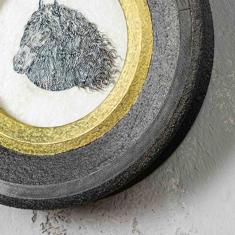 Картина в круглой раме Чёрная лошадь Black Horse Painting In Round Frame