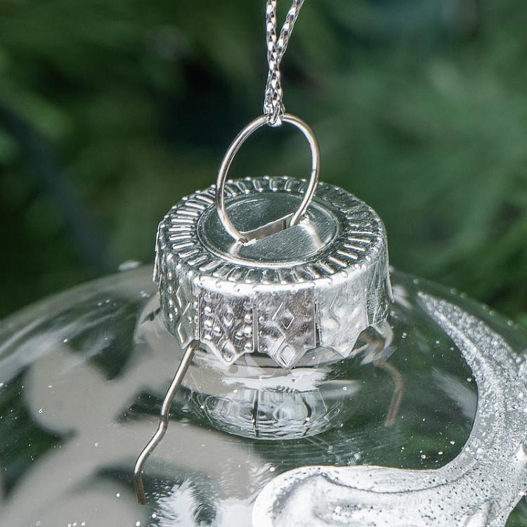 Прозрачный ёлочный шар с серебряным акантом Glass Acanthus Swirl Leaf Ball Clear/Silver 10 cm