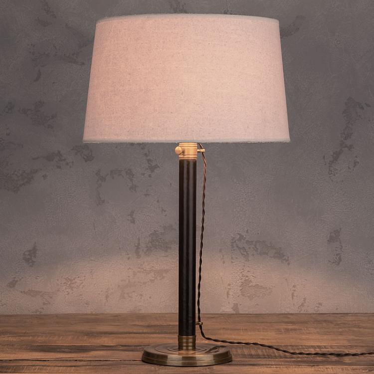 Table Lamp Stand Leather And Copper With Shade Beige Linen