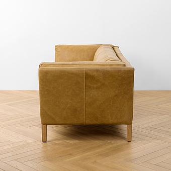Трёхместный диван Lincoln 3 Seater, Bleached Oak PF натуральная кожа Cognac Grain - ракурс 3
