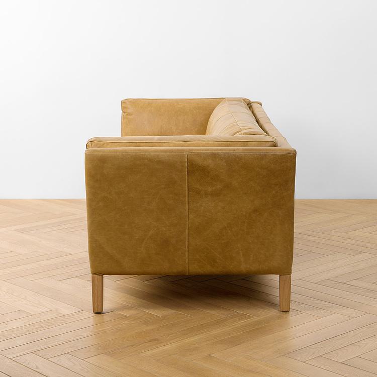 Трёхместный диван Lincoln 3 Seater, Bleached Oak PF натуральная кожа Cognac Grain - ракурс 3
