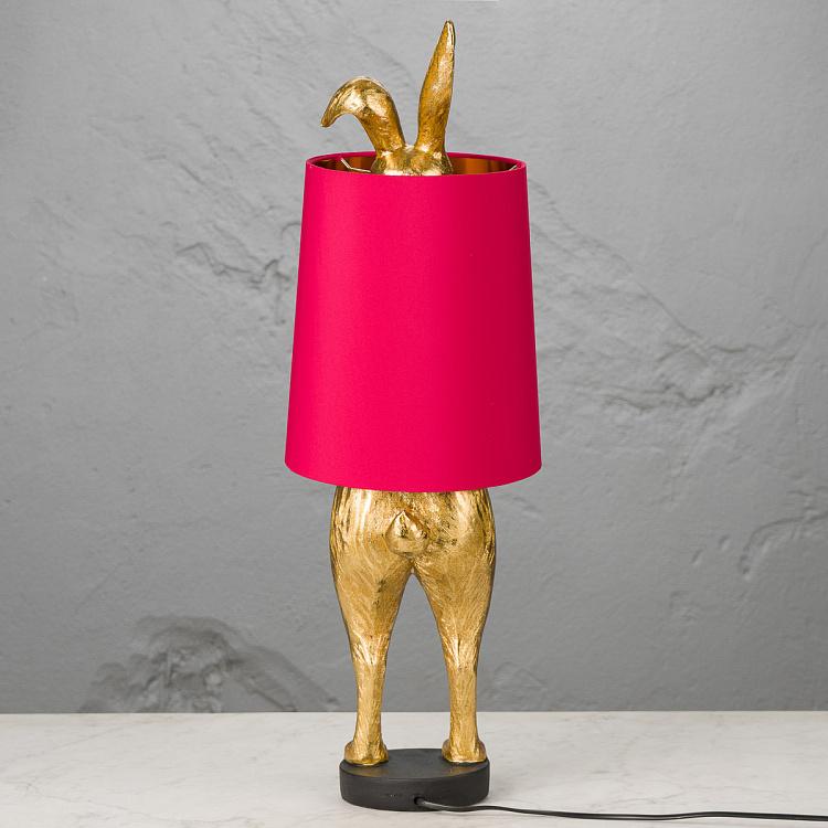 Настольная лампа Робкий кролик с розовым абажуром, M Table Lamp Hiding Bunny Gold Pink