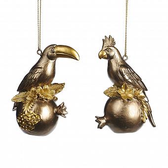 Набор из 2-х ёлочных игрушек Set Of 2 Parrots On Pomegranate Gold 9 cm