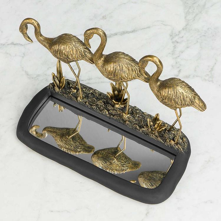 Подставка для мелочей Фламинго у зеркального пруда Golden Flamingos With Mirror Pond