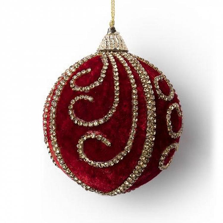 Rhinestone Pattern Velvet Ball Red 10 cm