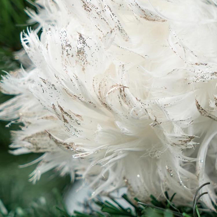 Ёлочная игрушка Белая роза из перьев на прищепке Feather Rose On Clip White 12 cm
