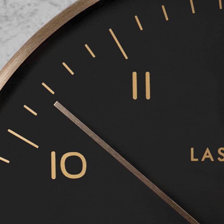 Настенные часы в золотом металлическом корпусе с чёрным циферблатом Gold Metal Cased Wall Clock With Black Dial