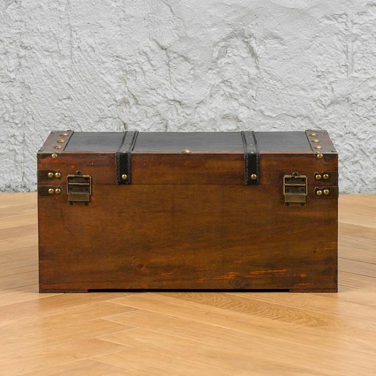 Набор из двух сундуков из искусственной кожи и дерева, L Set Of 2 Trunk Faux Leather Suitcase Boxes Black Brown Large