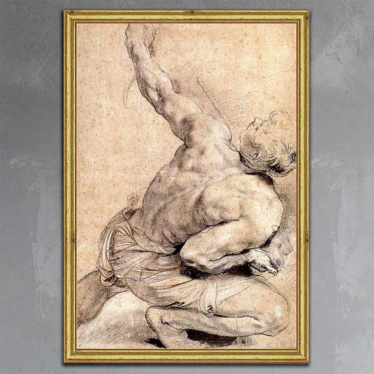 Рисунок-принт в золотой раме Рубенс, Изучение спины Rubens Study Of Back, Gold Frame