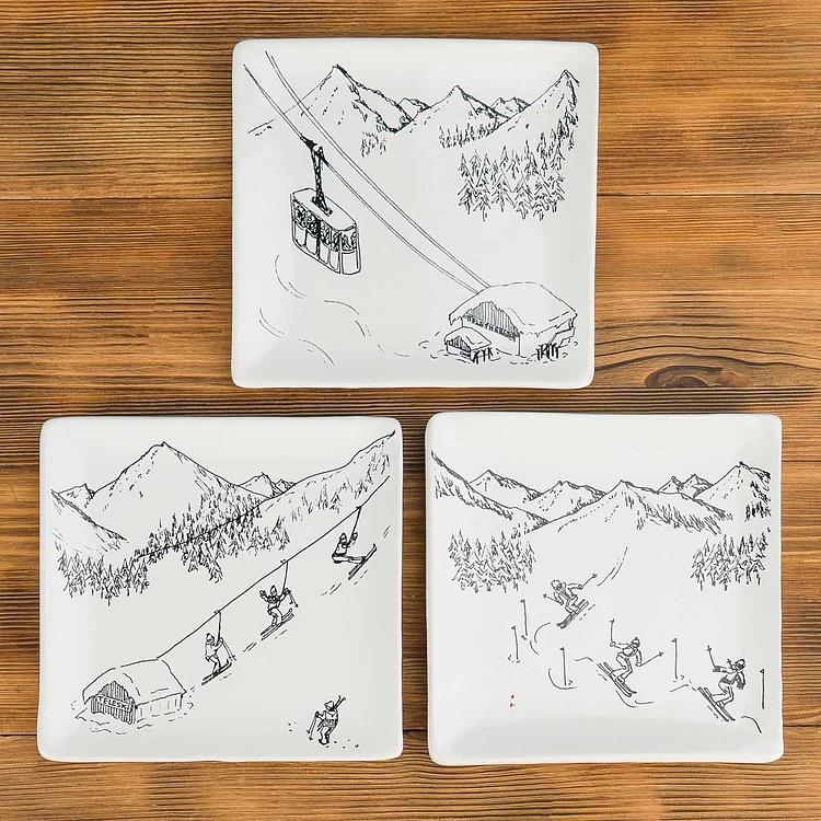 Набор из трёх тарелок Горнолыжное путешествие Set Of 3 Ski Trip Square Plates
