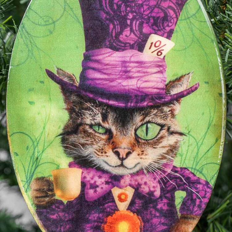 Деревянная ёлочная подвеска Чеширский кот Wood Pendant With Cheshire Cat 20 cm