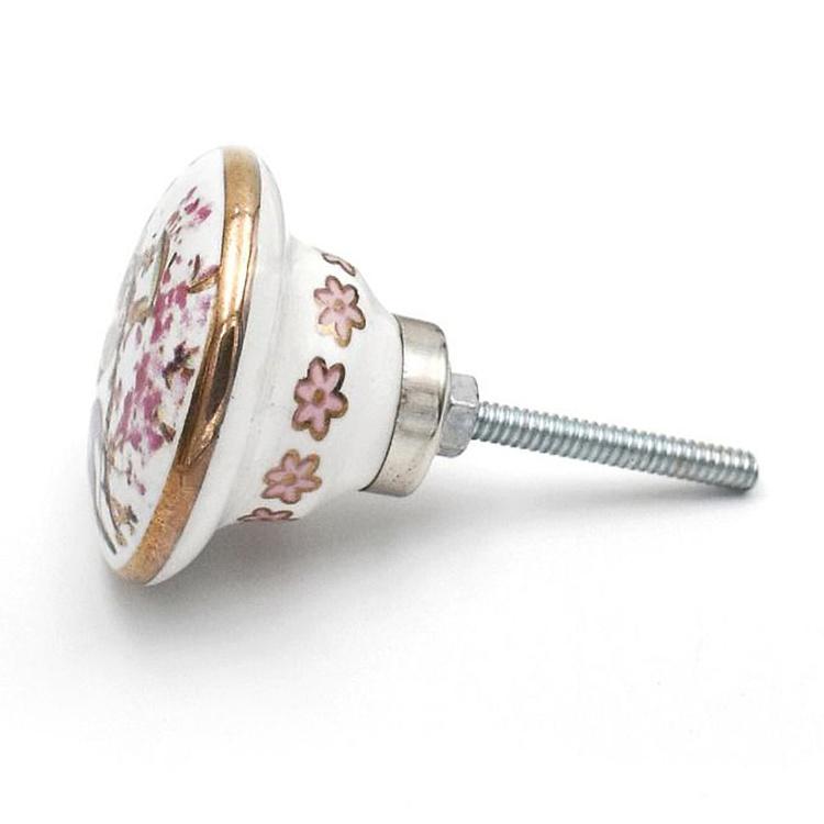 Керамическая мебельная ручка Нарядные птицы Chic Birds Gold Ceramic Knob