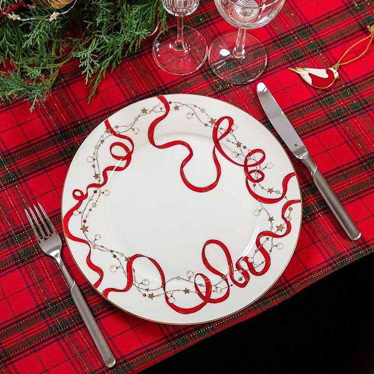 Обеденная тарелка Новогодняя с красной лентой 1 New Year Pine Dinner Plate 1