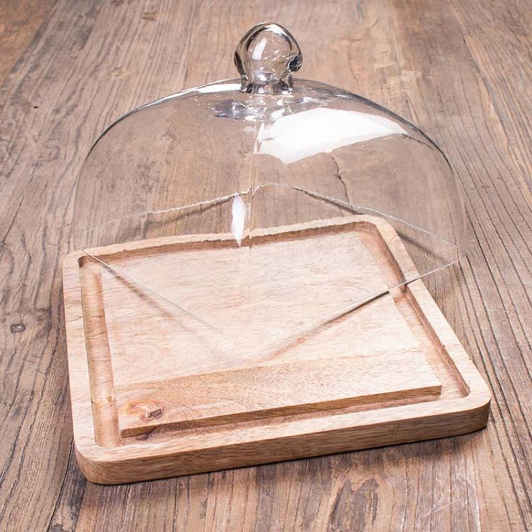 Квадратная деревянная доска со стеклянным колпаком Cover On Square Wooden Plate