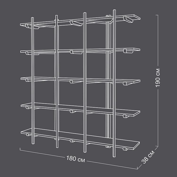 Широкий стеллаж на пять полок из дерева манго Тропики Wooden And Metal Rack With 5 Levels Easy