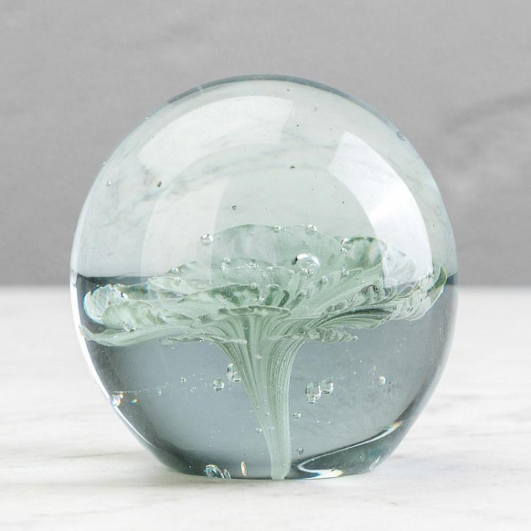 Glass Paperweight Green Flower