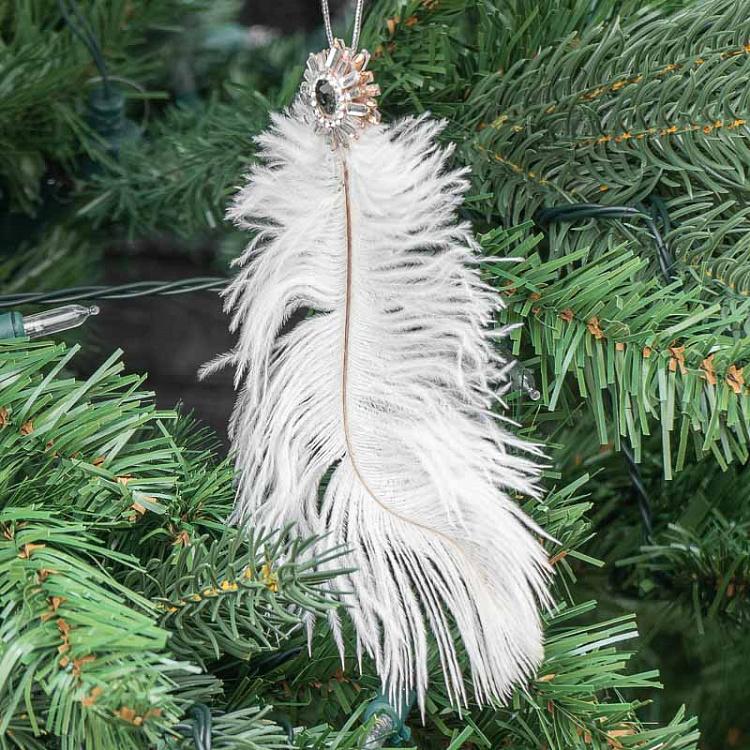 Ёлочная игрушка Перо Feather Jewel White/Black 17 cm