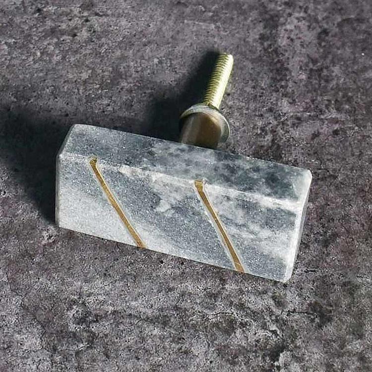 Мебельная ручка из камня с латунными вставками Brass Inlay Grey Stone Knob