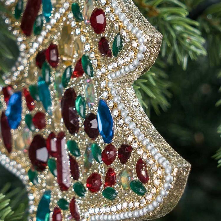 Ёлочная игрушка Золотистая ёлочка с разноцветными бусинами 1 Multi-Colored Christmas Tree Pendant 1 15 cm