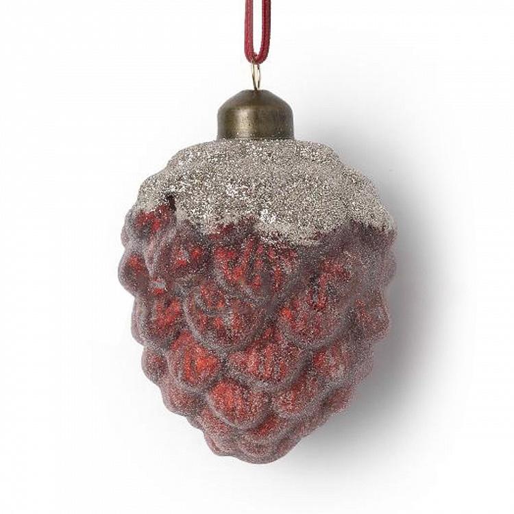 Ёлочная игрушка Бордовая шишка с серебряными блёстками Burgundy Cone Ball With Silver Glitter 10 cm