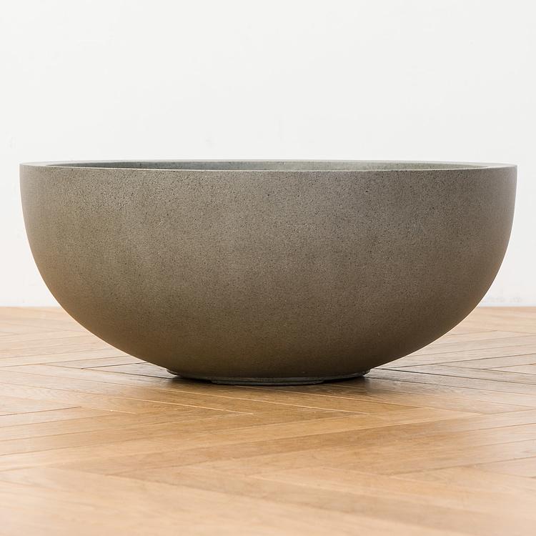 Низкое тёмно-серое кашпо-чаша Эффектори Бетон, M Effectory Beton Low Bowl Dark Grey Medium