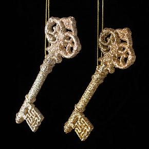 Set Of 2 Glitter Keys Gold/Champagne 15 cm