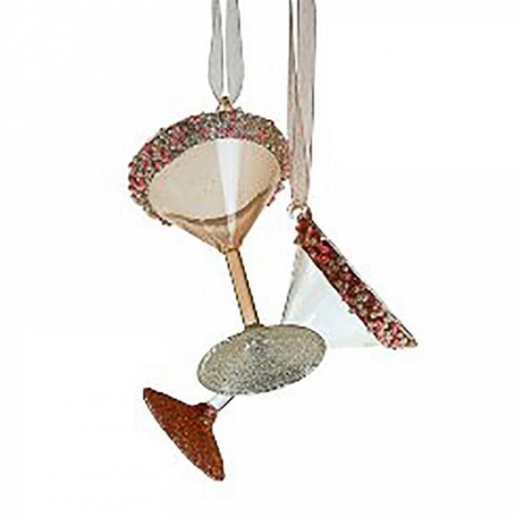 Набор из двух ёлочных игрушек Бокалы мартини Set Of 2 Glass Hangers Martini Glasses 9 cm