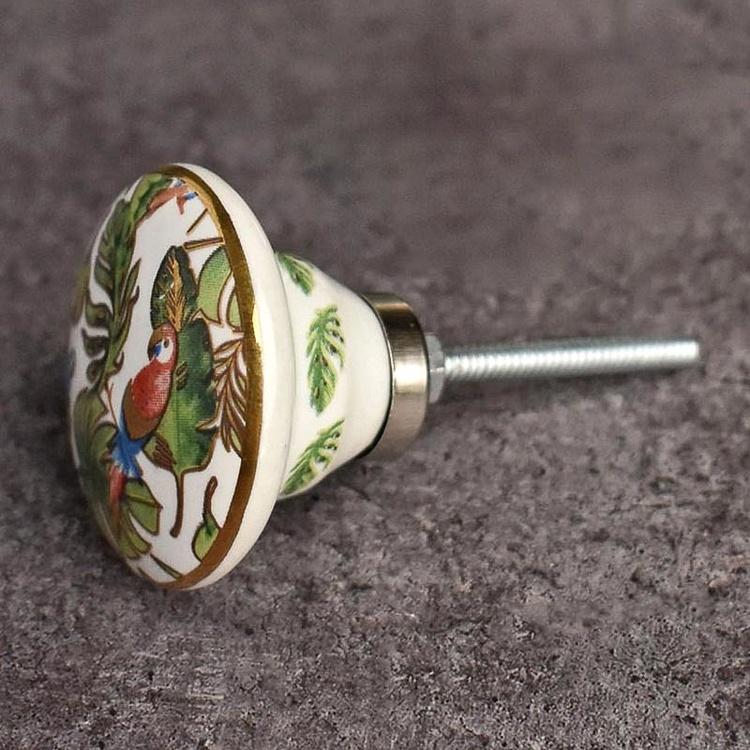 Керамическая мебельная ручка Райские птицы Birds Of Paradise Ceramic Gold Knob