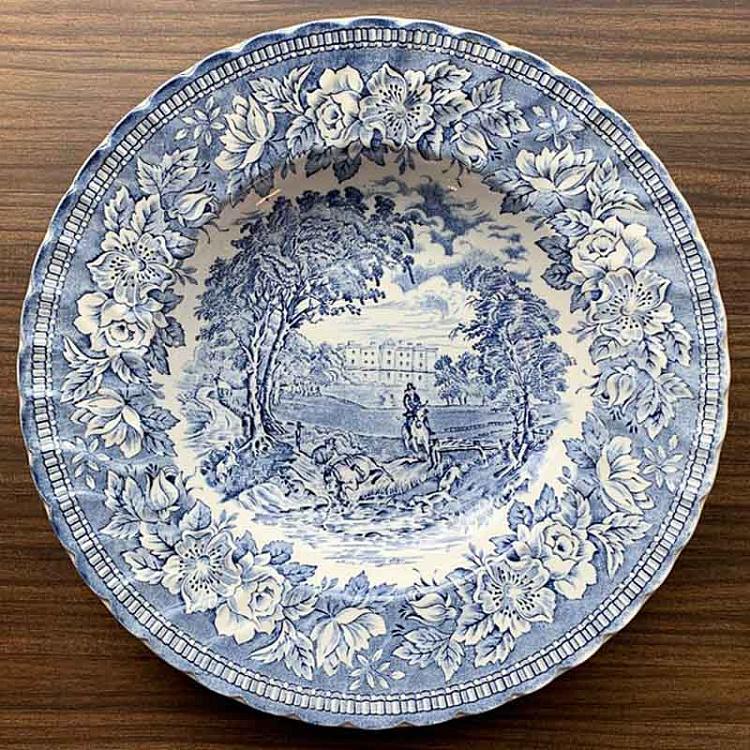 Винтажная тарелка белая с голубым мотивом 18, L Vintage Plate Blue White Large 18
