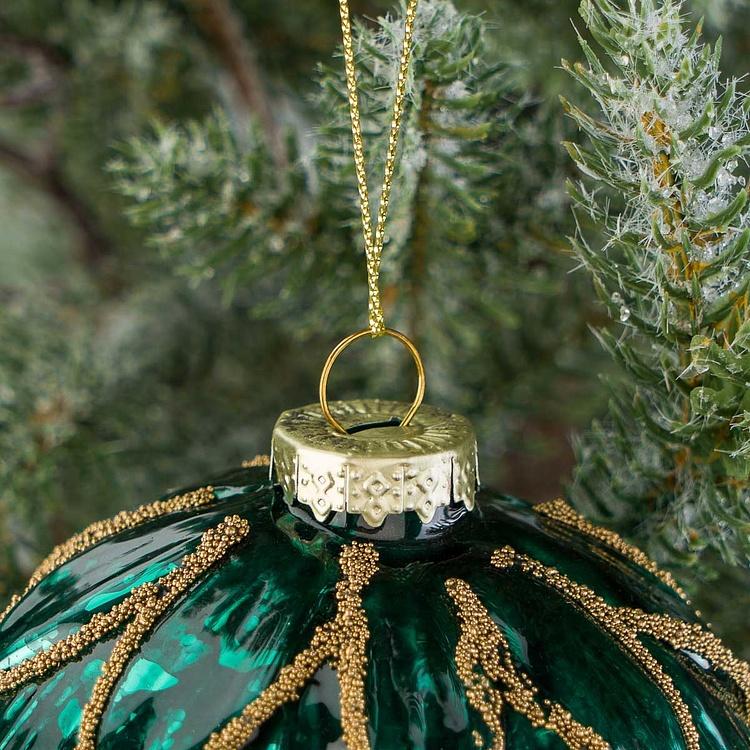 Зелёный ёлочный шар с золотым узором Шишка Glass Antique Pinecone Ball Green Gold 10 cm