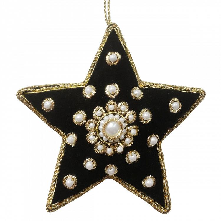 Black Velvet Star With Pearls 8 cm