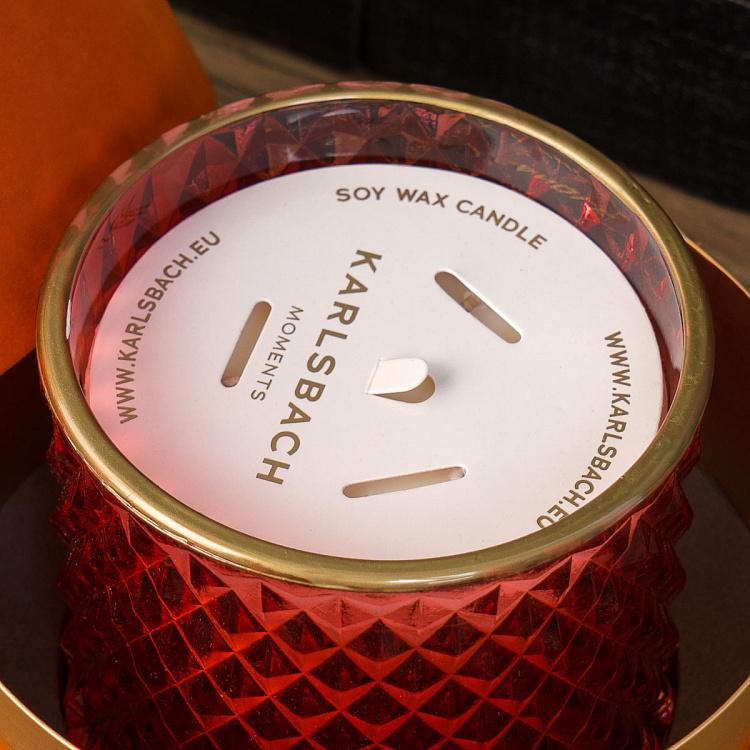 Арома-свеча в красном фасетном стакане Фиолетоволистная роза, L Aroma Candle In Red Faceted Glass Berry Rose Large