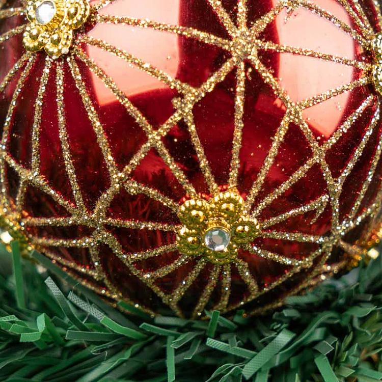 Красный ёлочный шар с золотой сеткой Ball Glossy Red With Gold Mesh 8 cm