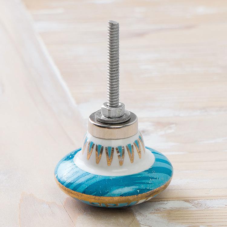 Мебельная керамическая ручка Ар-деко сине-золотая Art Deco Blue And Gold Ceramic Knob