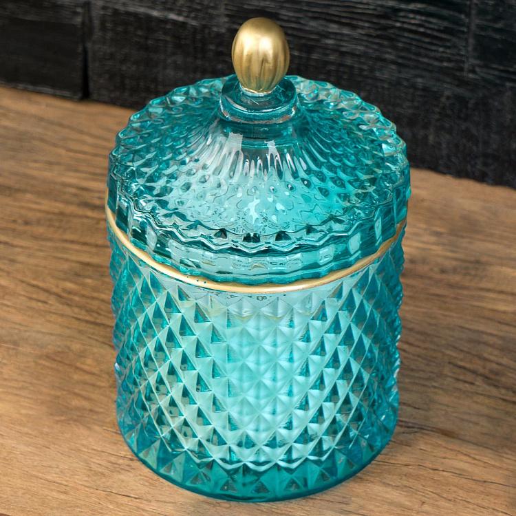 Арома-свеча в голубом фасетном стакане Огурец, L Aroma Candle In Blue Faceted Glass Cucumber Large