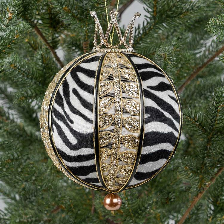 Ёлочная игрушка Королевская зебра Zebra Ball Gold With Crown 17 cm