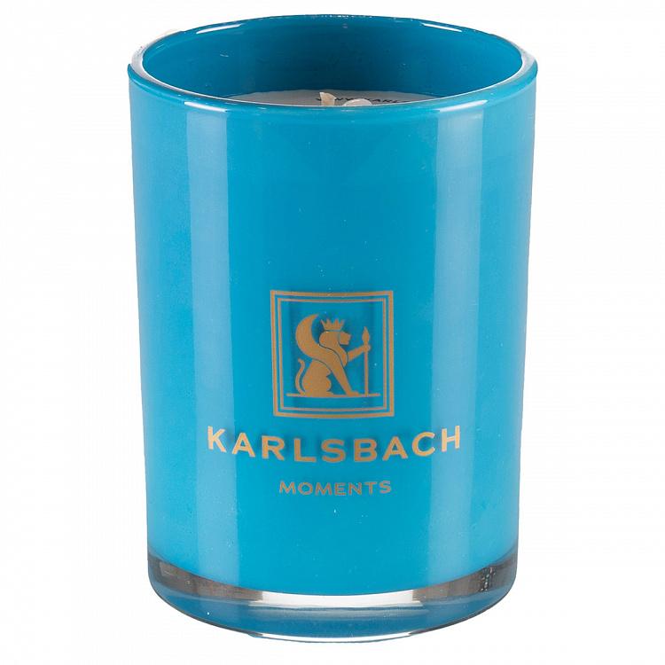 Aroma Candle In Light Blue Glass With Gold Lid Wood Sage And Sea Salt