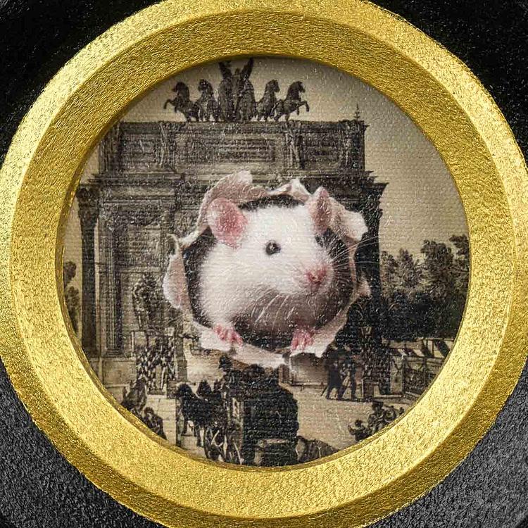 Картина в круглой раме Белая мышка White Mouse Painting In Round Frame