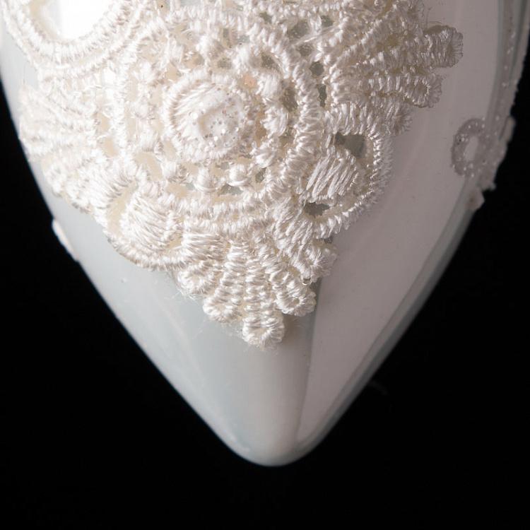 Набор из трёх ёлочных игрушек Белые шары с кружевом Set Of 3 Glass Lace And Pearl Crest Ball White 10 cm