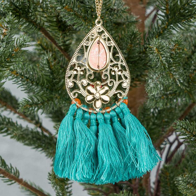 Новогодняя подвеска с бирюзовой кисточкой Metal Pendant With Turquoise Tassel 13 cm