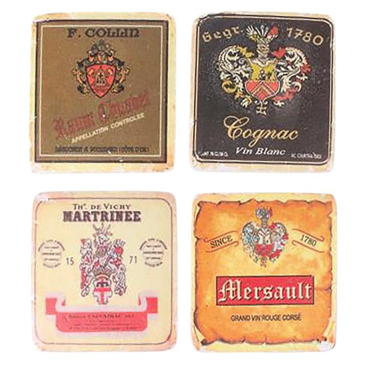 Набор из четырёх подставок под стаканы Алкогольные этикетки Set Of 4 Stone Coasters Alcoholic Beverage Labels