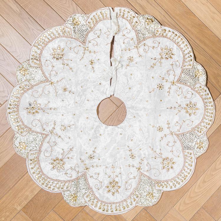 Коврик-юбка под ёлку большой цвета слоновой кости с золотым Christmas Tree Skirt Ivory Gold 120&nbsp;cm